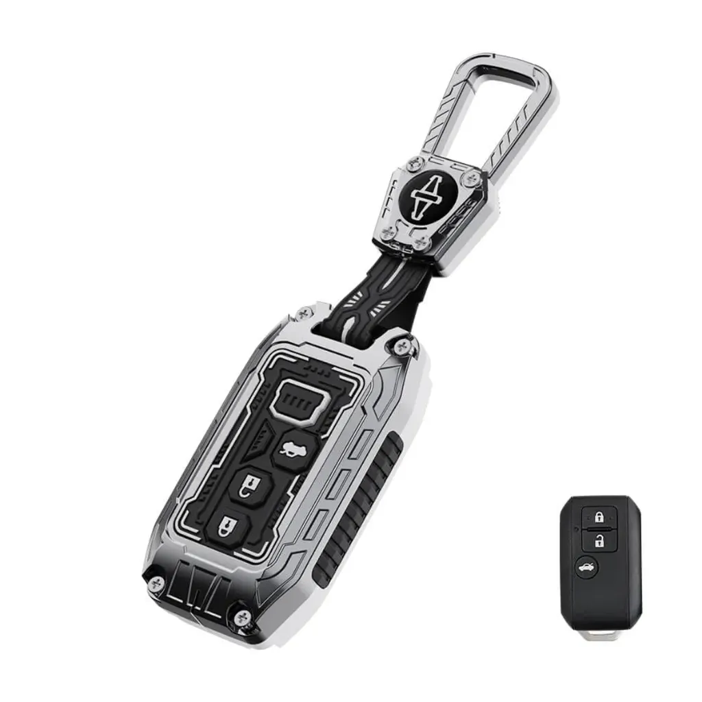 BLACK AND SILVER ZINC ALLOY PREMIUM CHROME FINISH KEY COVER AND KEYCHAIN ( PV MAX )